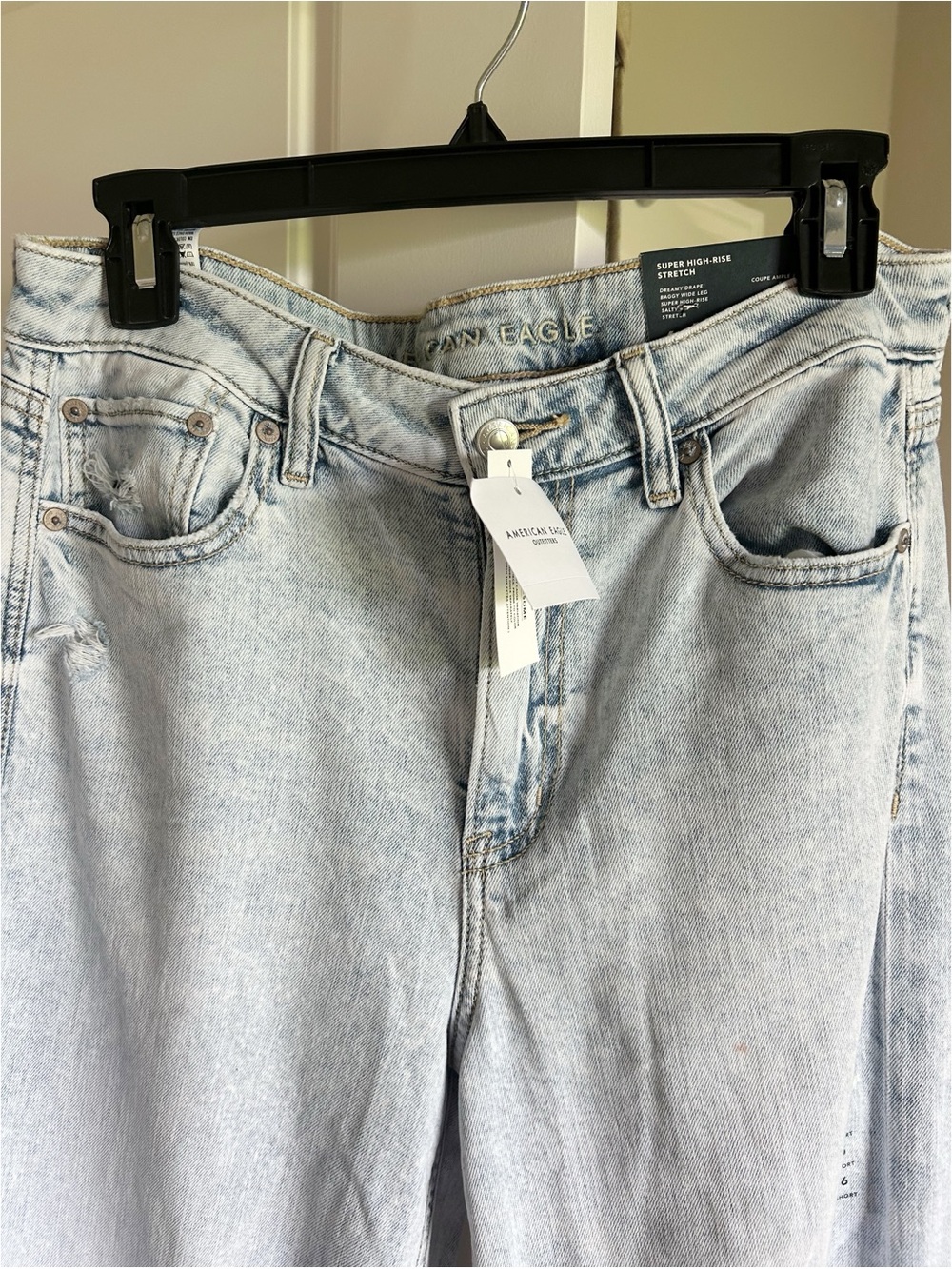 New ! American Eagle Stretch Super High-Waisted Baggy Wide-Leg Jean Salty Air 6S - Picture 9 of 14